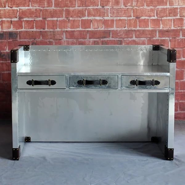 Aluminum Aviator Writing Desk Industrial Modern Home Office Table with Drawers Mid Century Decorative Furniture