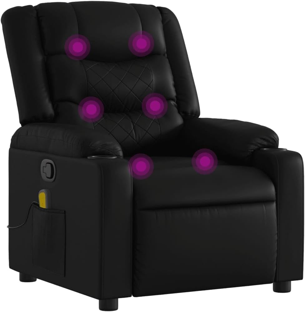 vidaXL Ergonomic Massage Recliner Chair-Adjustable Faux Leather Armchair w/Vibration, Manual Recline, Cup Holders for Living Room/Lounge-Gray