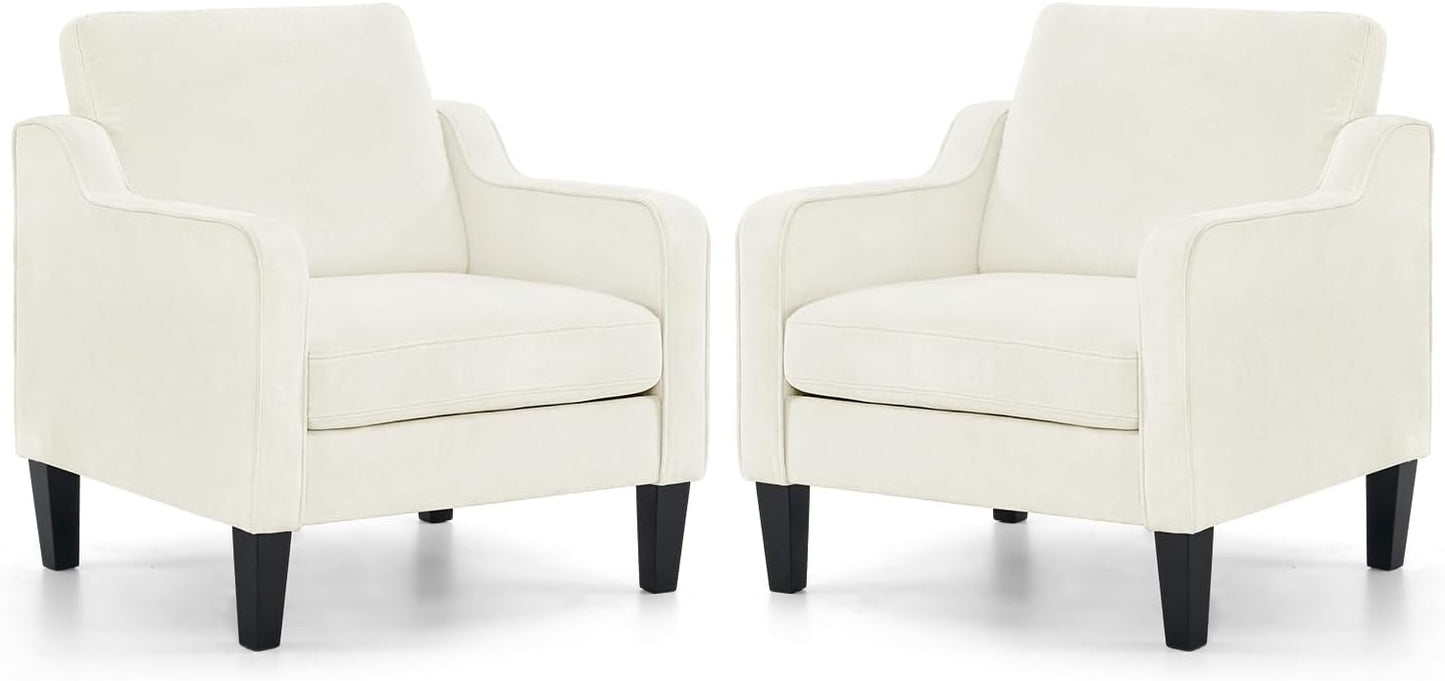 VINGLI Accent Chairs Set of 2 Living Room Chairs Light Brown Reading Chair for Bedroom Scooped Arm Chair Mid Century Modern Accent Chairs Upholstered Comfy Chair for Apartment, Waiting Room