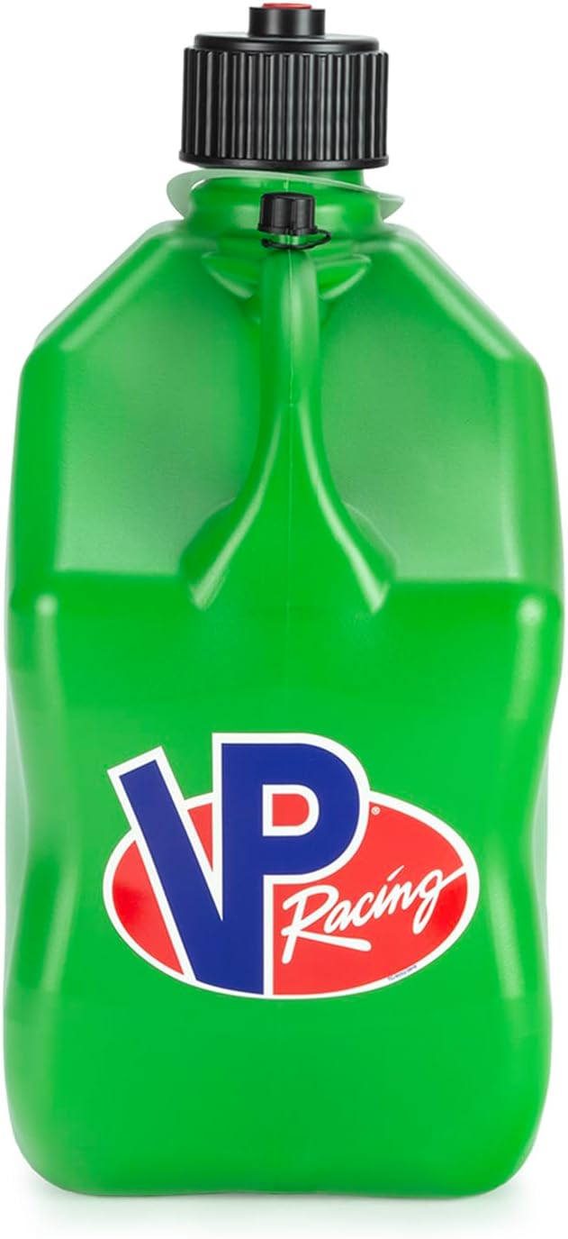 VP Racing 3562-CA, 5.5 Gallon Square Motorsport Jug Green w/ 14" Standard Hose (2 Pack) Close-Trimmed Cap and Neck for Tight Seal