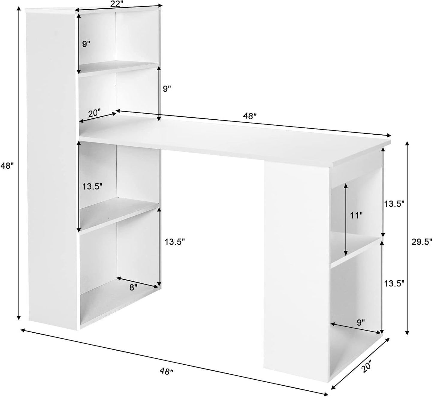 AUGESTER Computer Desk with Bookcase, Desk Bookshelf Cabinet 3 in 1 Functional Table, Compact Computer Workstation with Storage Shelf and CPU Holder, Suitable for Home & Office (White)