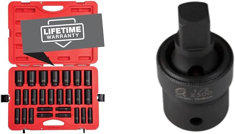 SUNEX TOOLS 2646, 1/2 Inch Drive Deep Impact Socket Set, 26-Piece, Metric, 10mm-36mm, Cr-Mo Alloy Steel, Radius Corner Design, Heavy Duty Storage Case