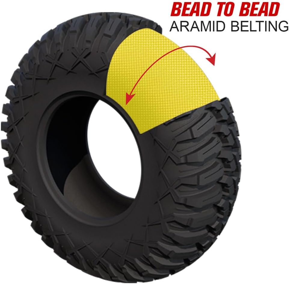 Set of 4 Tusk Aramid Terrabite UTV/ATV Tires – 27x9-12 Front & 27x11-12 Rear – 10-Ply Rated Radial Construction, Aramid Reinforced Sidewalls, ¾″ Deep Tread, All-Terrain Grip, Heavy Load Capacity