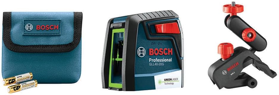 Bosch GLL40-20G 40 foot Self Leveling Green Beam VisiMax Cross Line Laser with Smart Pendulum System, Class II laser product, <5mW power output