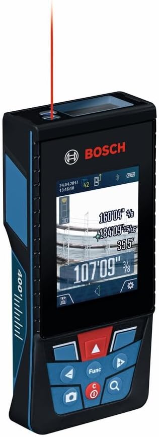BOSCH GLM400C 400 Ft Blaze Outdoor Connected Laser Measure with Viewfinder, Includes 3 AA Batteries, Hand Strap, & Pouch