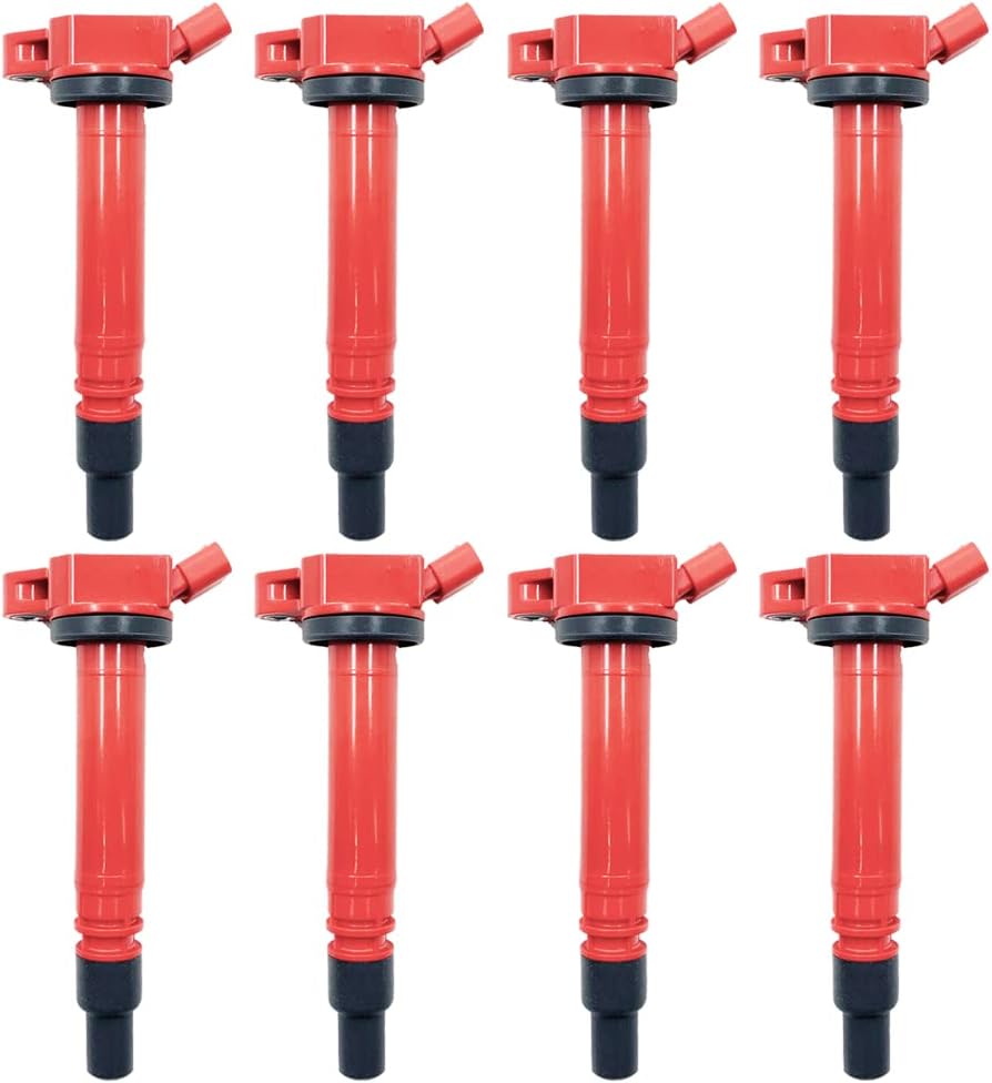 8PCS HIGH ENERGY PERFROMANCE RED TOP IGNITION COILS ARK-IG507-R UF507 UF587 UF630 9091902256 90919A2005 FOR Toyota Tundra Sequoia Land Cruiser Lexus GX460 LS460 LS600H LX570 4.6 5.0 5.7 V8 1UR 2UR 3UR