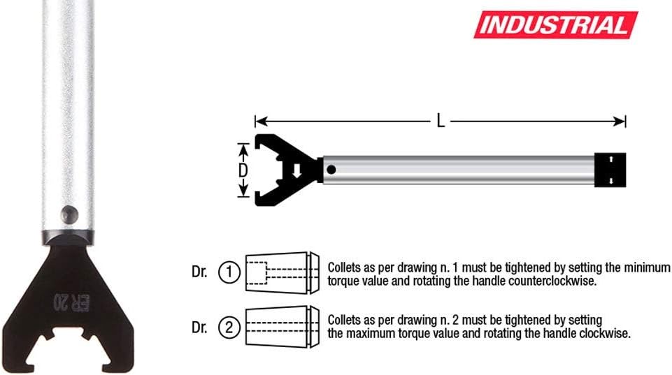 Amana Tool ATW-32 Adjustable Torque Wrench for ER32 Collet 50mm Dia x 15-1/2 Inch Length
