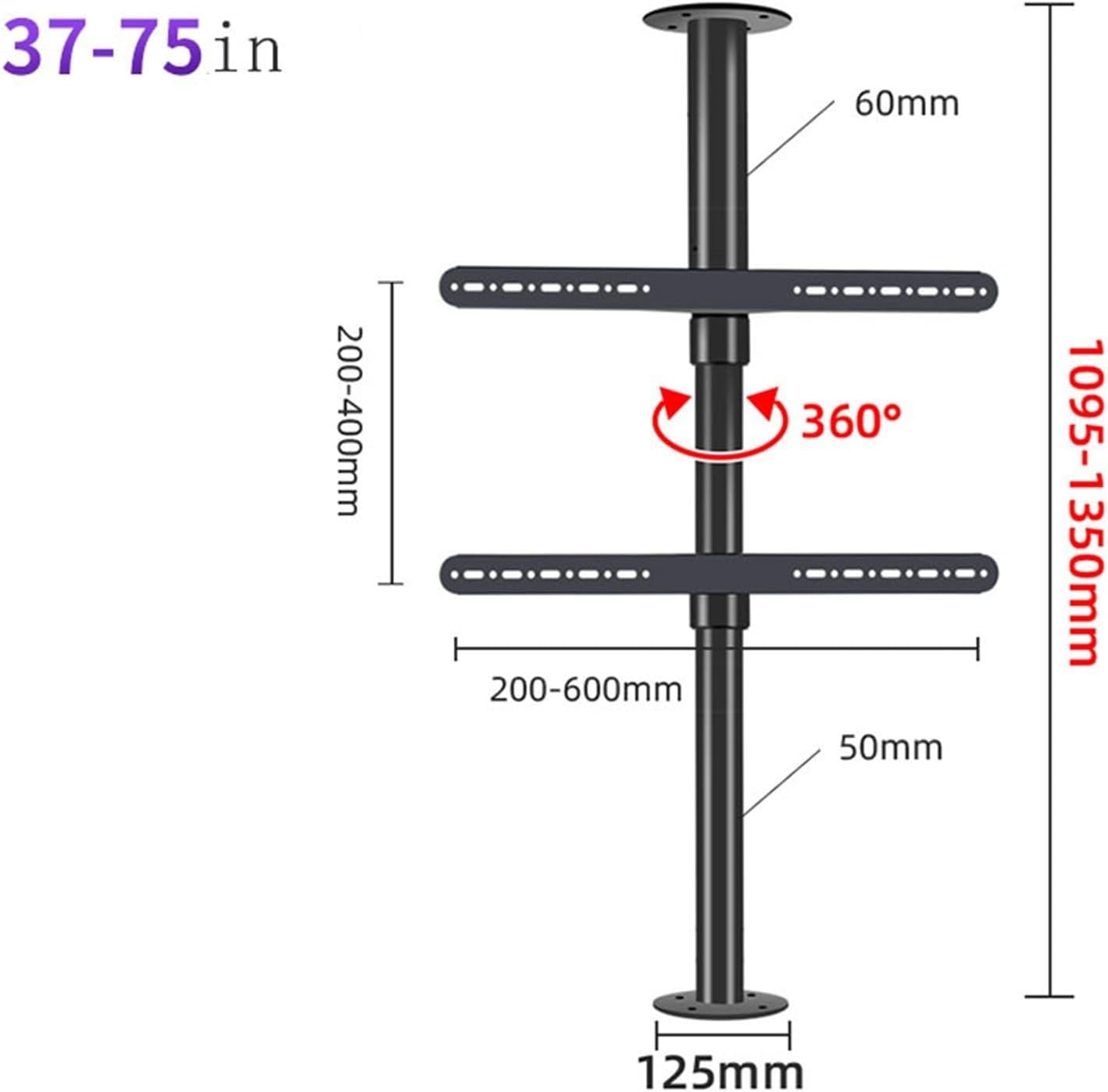 Adjustable Ceiling Mount for 32 75 inch TVs 360 Degree Swivel Frame for LCD TVs Wall Mounted Rotating Stand Mobile TV Base Supports Up to 110 lbs