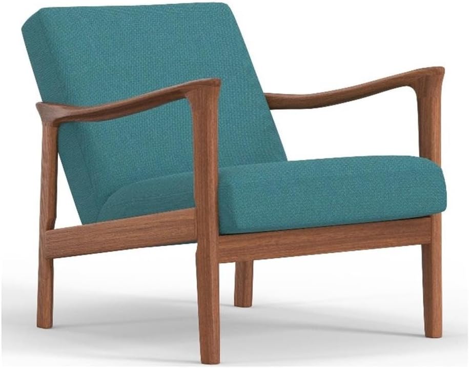 Alpine Furniture Zephyr Mid-Century Retro Accent Lounge Chair Wooden Arm Upholstered Back Living Room Furniture, 33" W x 27.5" D x 29" H, Walnut Finish/Pebble Upholstery