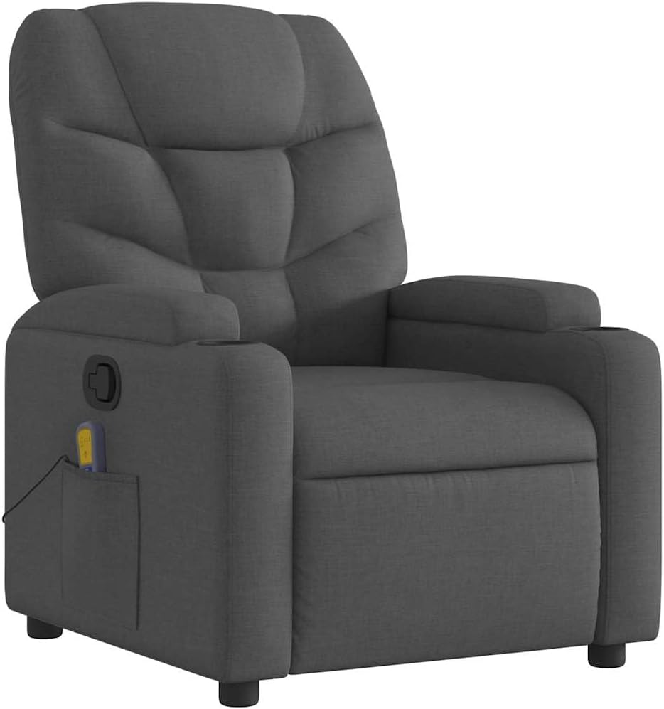 vidaXL Massage Recliner Chair, Adjustable Reclining Armchair for Elderly, Wingback Recliner for Home Theater Cinema, Modern Style, Dark Gray Fabric
