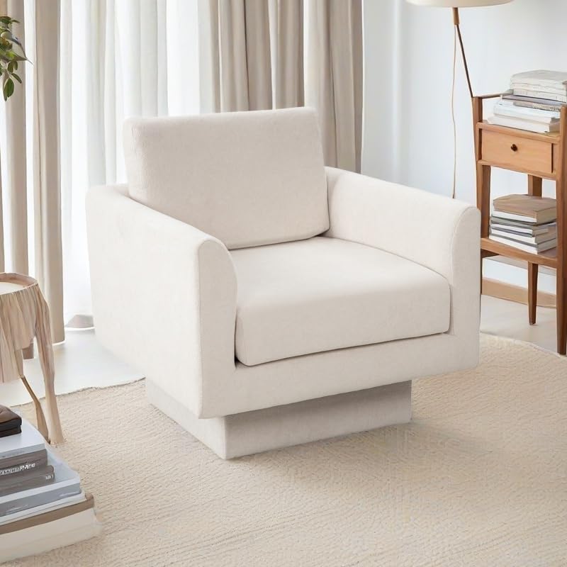 Swivel Accent Chair Set of 2, Modern Swivel Barrel Chair Sofa, Wide Upholstered Armchair with Back Pillow for Living Room, Reading Nook, Bedroom-Cream