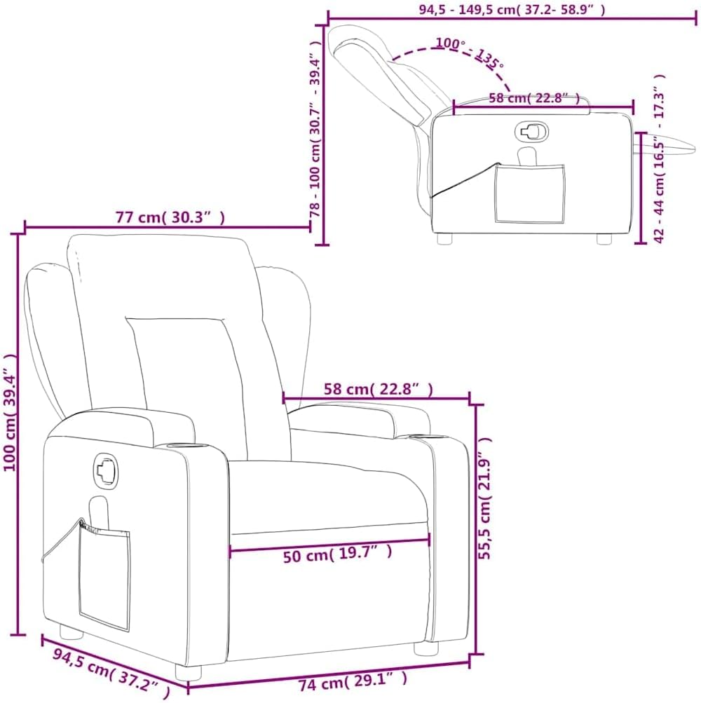 vidaXL Massage Recliner Chair - Cream Fabric - Manual Recliner with 6-Point Vibration Massage, Cup Holders, and Side Pocket for Living Room/Office - Adjustable Footrest and Backrest