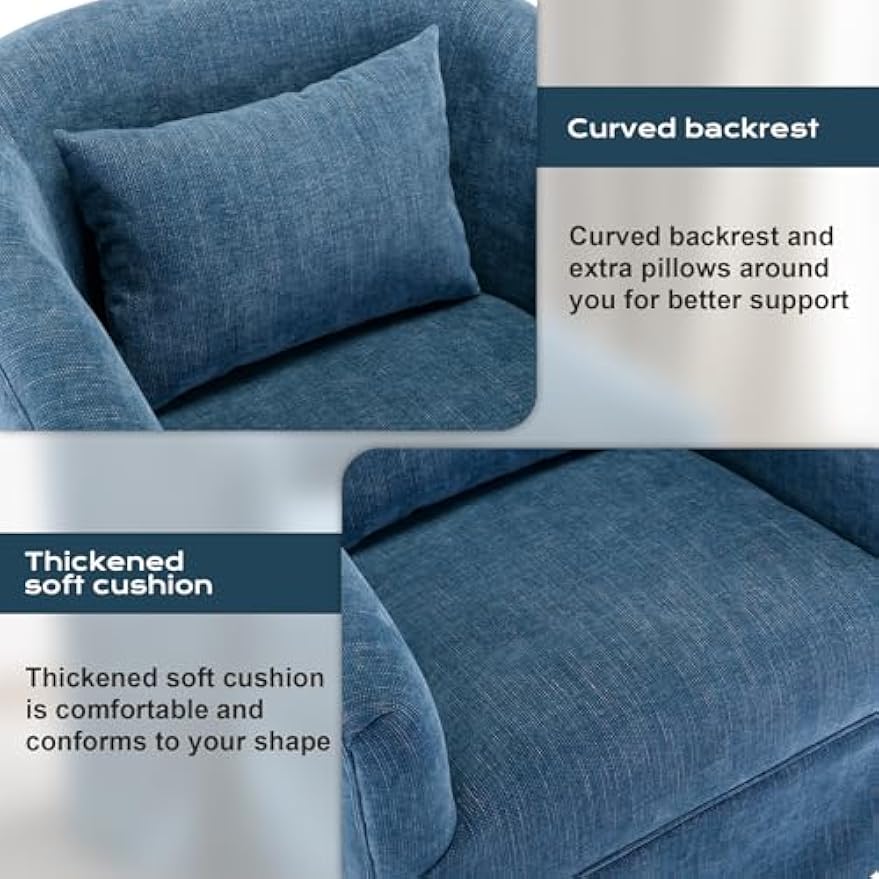Swivel Accent Chair Set of 2, Comfy Modern Swivel Barrel Chair with Skirt, 360°Upholstered Chenille Small Single Sofa Club Armchair for Living Room Bedroom Nursery Lounge, Blue