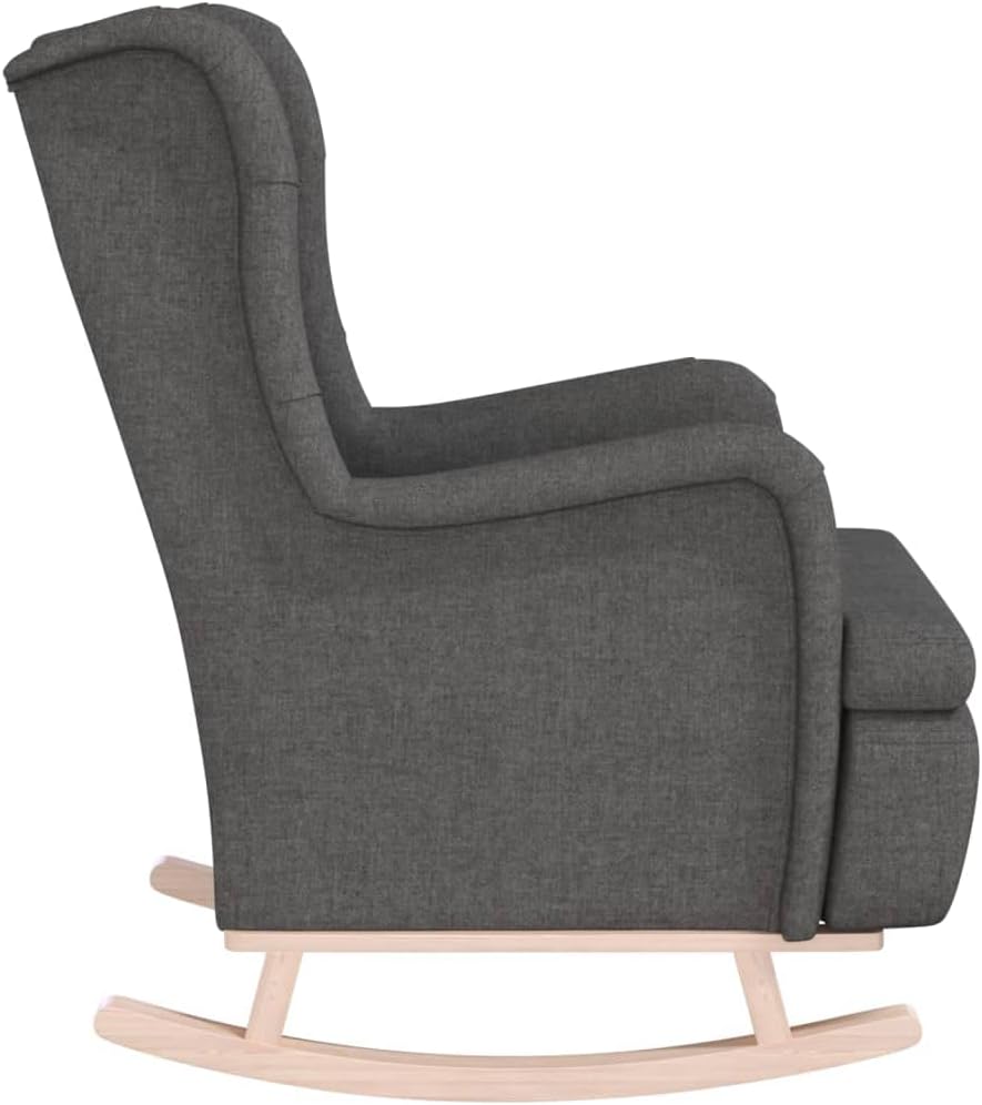 vidaXL Elegant Dark Grey Rocking Chair with Solid Rubber Wood Frame Modern Armchair for Living Room and Bedroom Relaxation Comfort Sofa Furniture