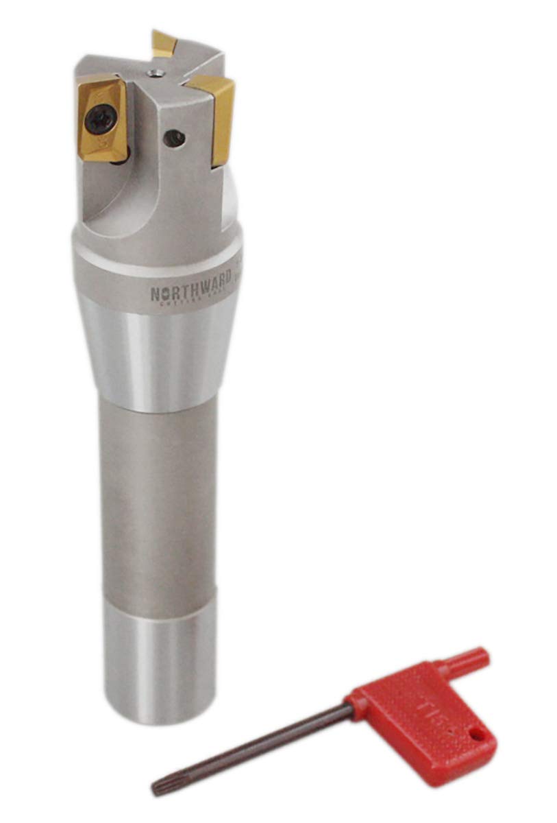 Accusize Industrial Tools 3 inch Cutting Diameter x 6-1/4'' Oal 90 Degree R8 Shank Indexable End Mill with 6 Apkt1604 Carbide Inserts, 0028-6908