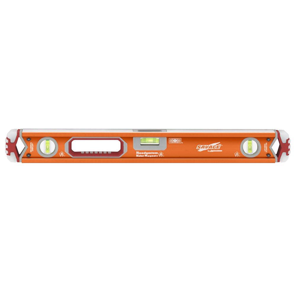 Swanson Tool Co SVB78M 78 inch Savage Magnetic Anodized Aluminum Box Beam Level with Gelshock End Caps and 3 Bubble Vials for 0°/90°/45° Measurements—Contractor Series