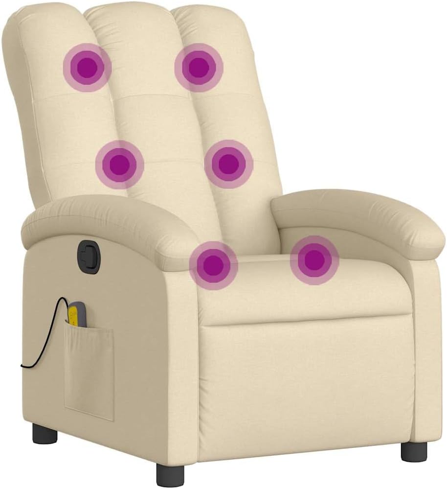 vidaXL Light Gray Fabric Massage Recliner Chair - Manual Tilt, Vibrating Home/Living Room Lounger with USB, Comfy Armrest, Side Pocket