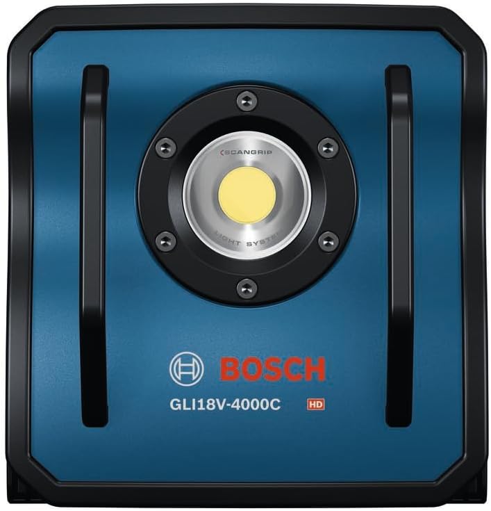 BOSCH GLI18V-4000CN 18V Bluetooth LED Floodlight - 4,000 Lumens, Remote Control, Durable Metal Body, Adjustable Brightness & Long Runtime - Perfect for Job Sites & Outdoors (Bare Tool)