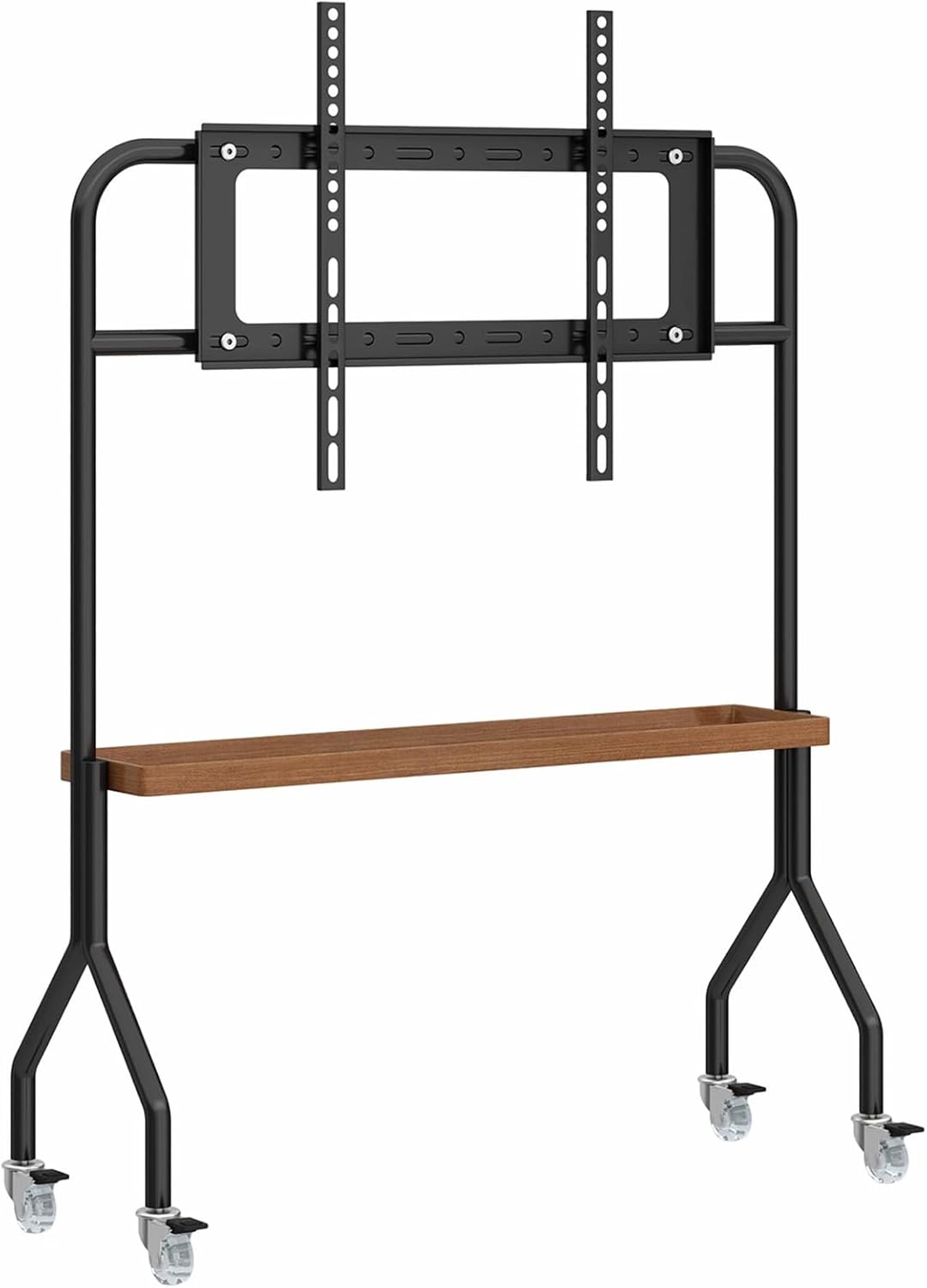 Adjustable Mobile TV Cart with Media Shelf, Rolling TV Stand Mount on Wheels, Universal Tall TV Floor Stand, Height Adjustable