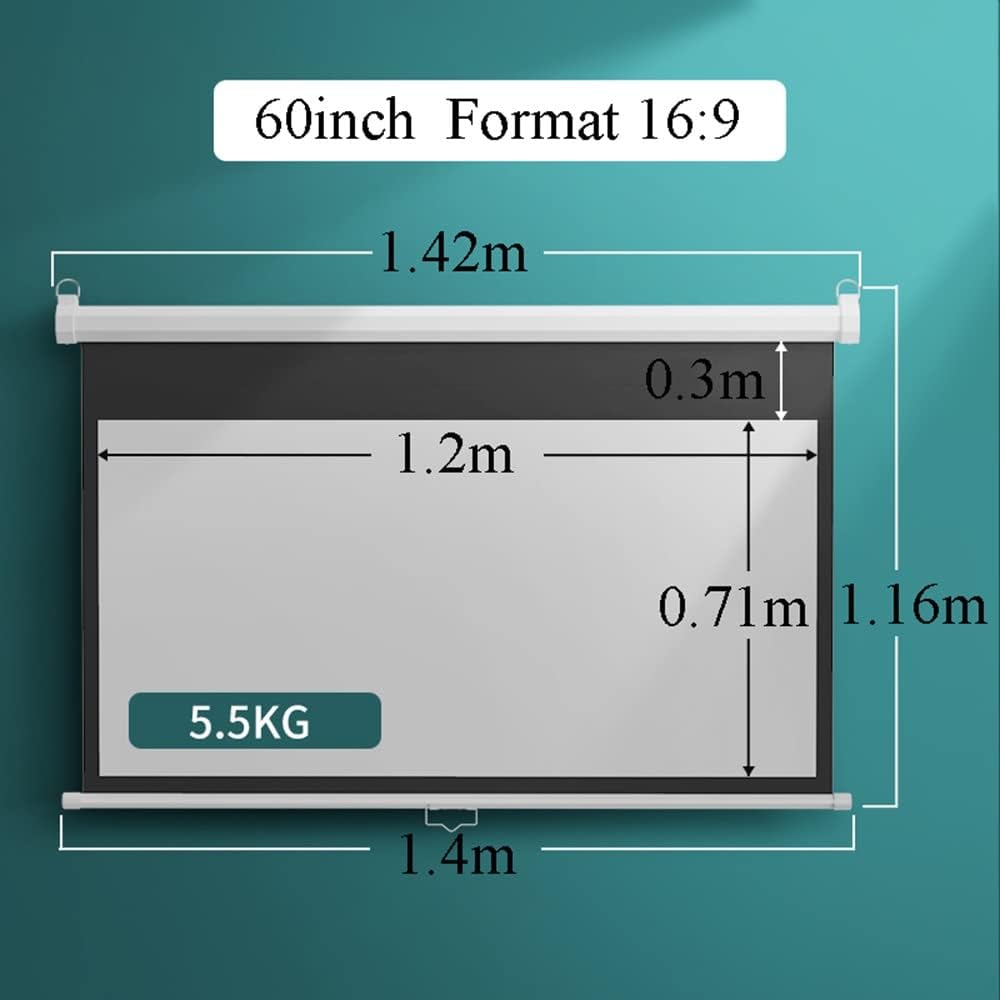 60'' Projector Screen Manual Pull Down Projection Screen Outdoor Portable HD Screen 4:3 Format Great for Home Theater Presentation (60inch 16:9)