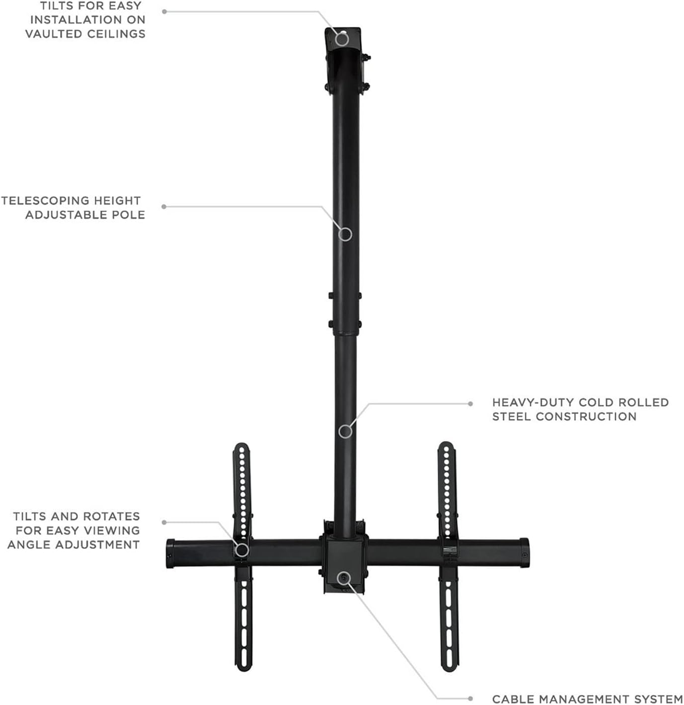 TV Ceiling Mount Bracket - Adjustable TV Wall Mount Bracket Fits 32-65 Inch 4K TVs, Tv Wall Mount, Adjustable Height Telescoping Tilt and Swivel Flat Screen Display, Black