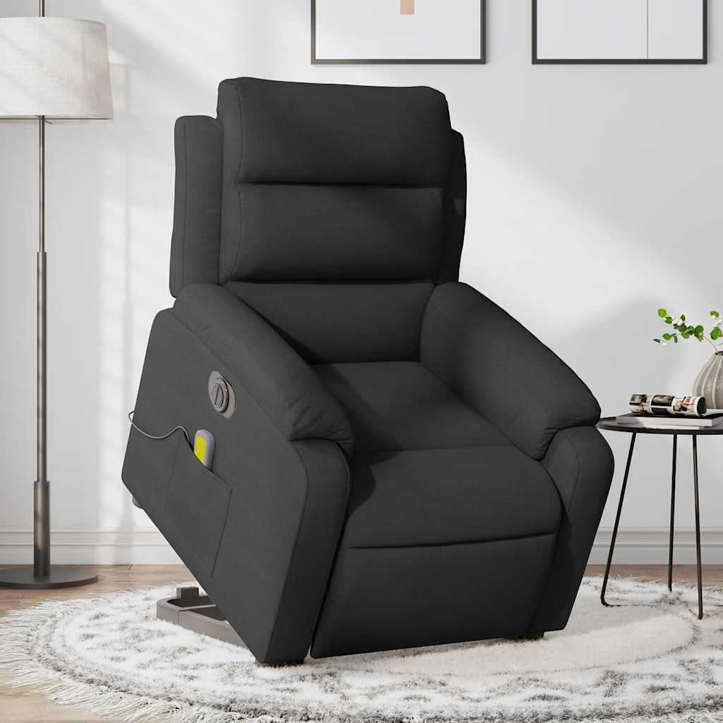 vidaXL Electric Massage Recliner Chair with Power Lift and Recline for Elderly - Black Fabric Lounge Seating with Side Pocket, Vibration Massage - Living Room, Bedroom Armchair