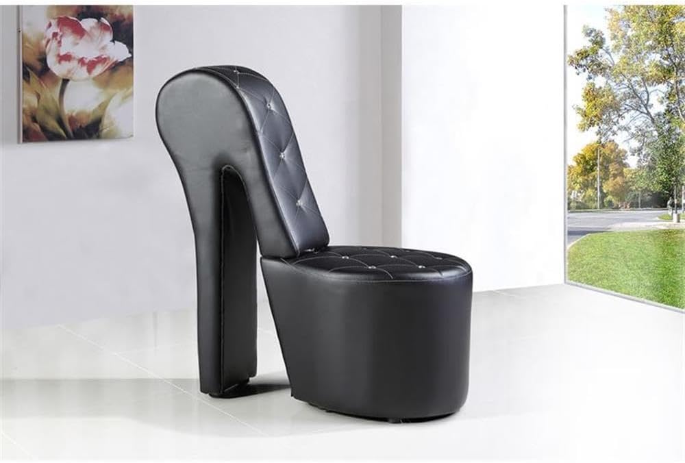 Tristam 40" Modern Glam High Heel Lounge Chair, Armless Chair with Upholstered Crystal-Like Buttons and Diamond Stitching, Comfortable Indoor Seating for Bedroom, Living Room (Faux Leather, Black)