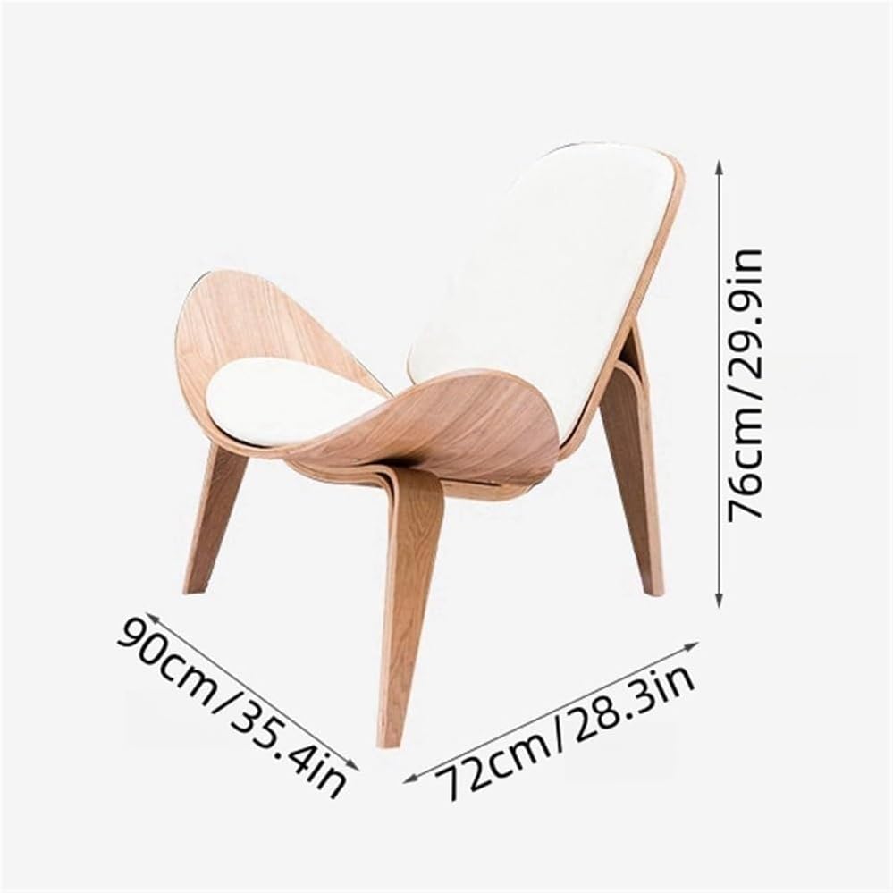Arm Chair, Comfy Shell Chair, Wood Lounge Chair, Side Chair with PU Leather Mat and Back, Corner Chair for Living Room, Bedroom, Office(White)