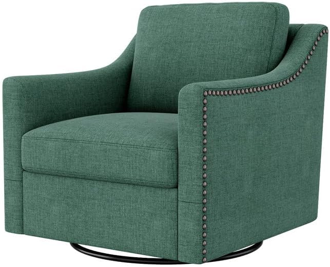 Swivel Accent Chair Armchair, 360° Swivel Chair in Cotton Linen, Living Room Chairs with Wide Cusion and Curved Armrest, Comfy Barrel Sofa Reading Chairs for Bedroom, Small Spaces, Office, Green