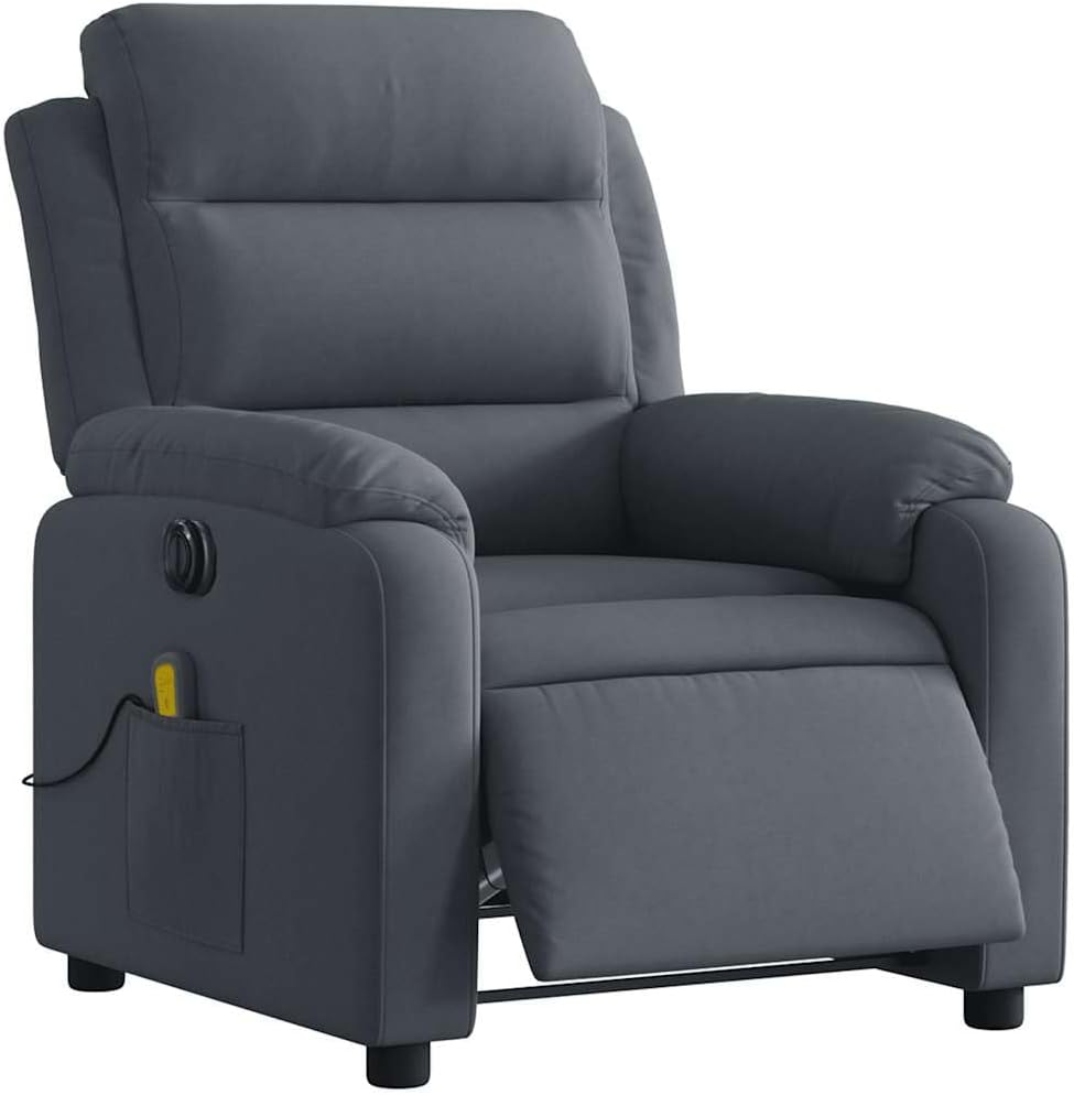 vidaXL Light Gray Velvet Recliner Chair - Manual Massage Lounger with Side Pocket for Living Room, Bedroom, Lounge