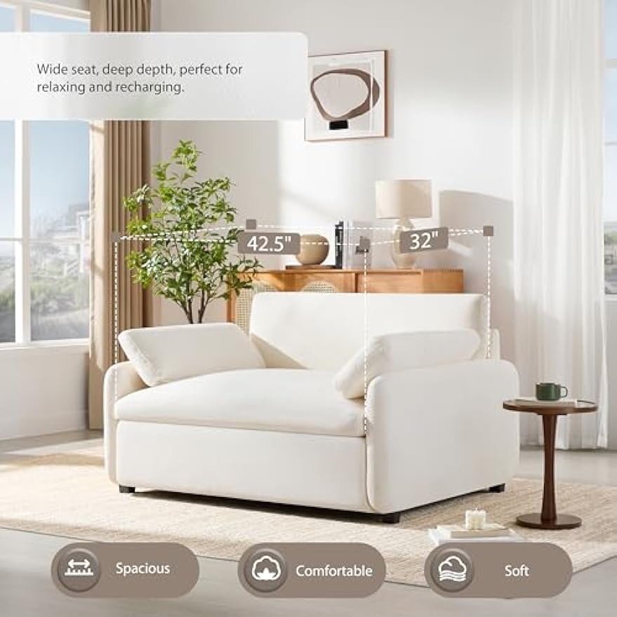 50" Oversized Single Sofa Chair with Wide and Deep Seat, Color Blocking Chenille Accent Chair, Cozy Upholstered Cloud Cushion Reading Armchair with Pillows for Living Room, Apartment and Bedroom
