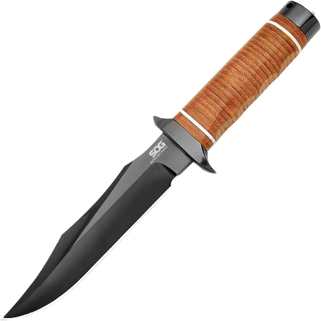 SOG Super Sog Bowie 7-1/2-inch Fixed Blade Professional Tactical Knife, Sculpted Cross Guard, Classic Handle Construction