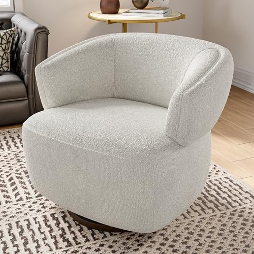 Swivel Accent Chair, Fully Assembled Round Barrel Chairs, Oversized Upholstered Armchair with 360-Degree Base, Modern Club Chair for Living Room, Bedroom, Office, Grey