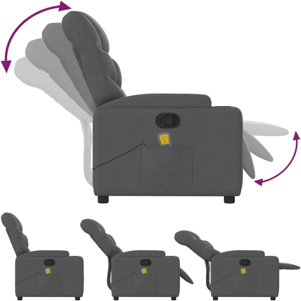 vidaXL Massage Recliner Chair - Manual, Vibrating, Dark Gray Fabric, Multi-Position, Foam Padded, Cup Holders, Solid Wood/Metal Frame for Office, Living Room, Bedroom