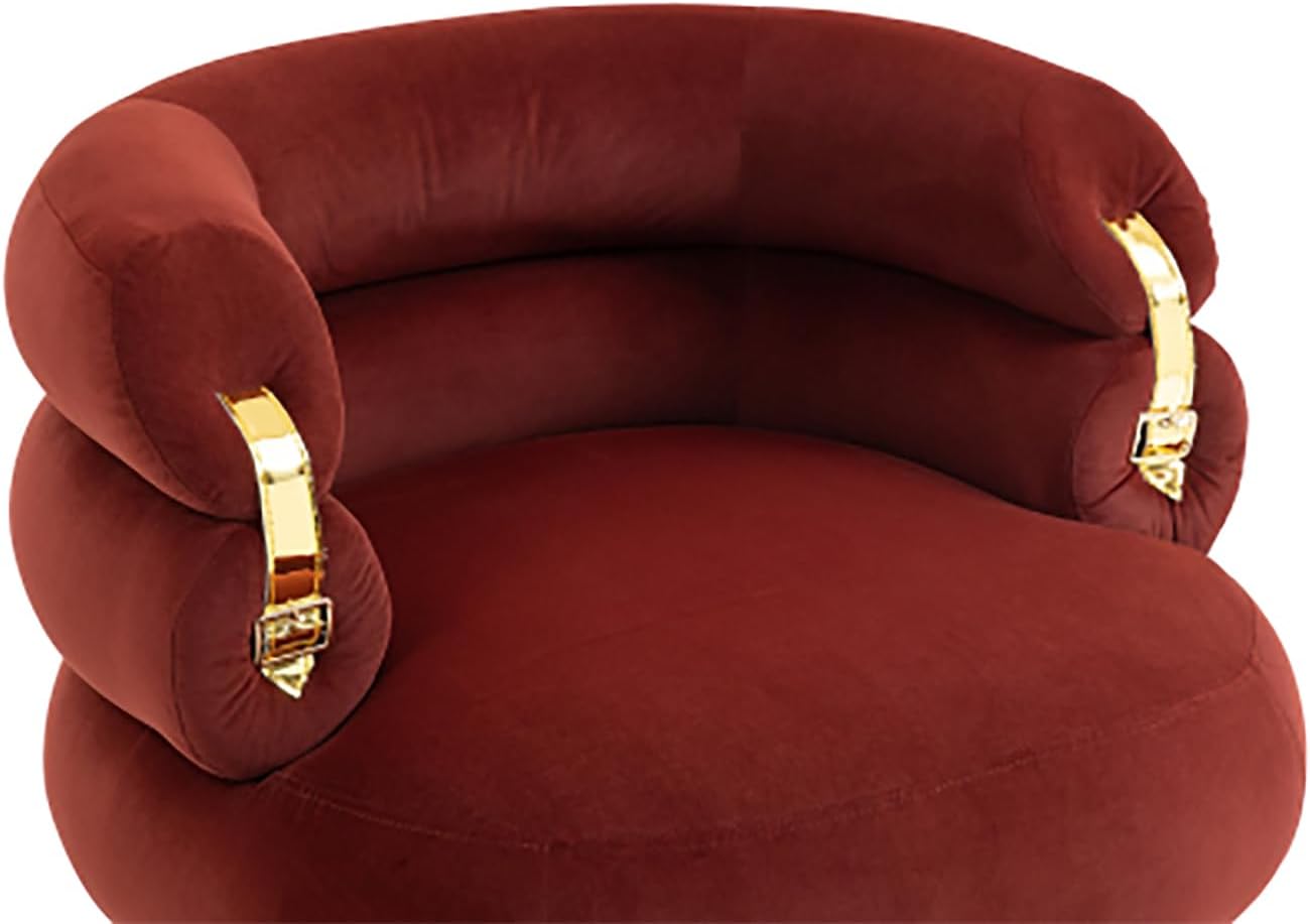 Accent Chair with Ottoman Upholstered Button Tufted Armchair for Living Room, Butacas para Sala Modernas Barrel Lounge Chair with Sturdy Metal Legs (Wine RED + Velvet)