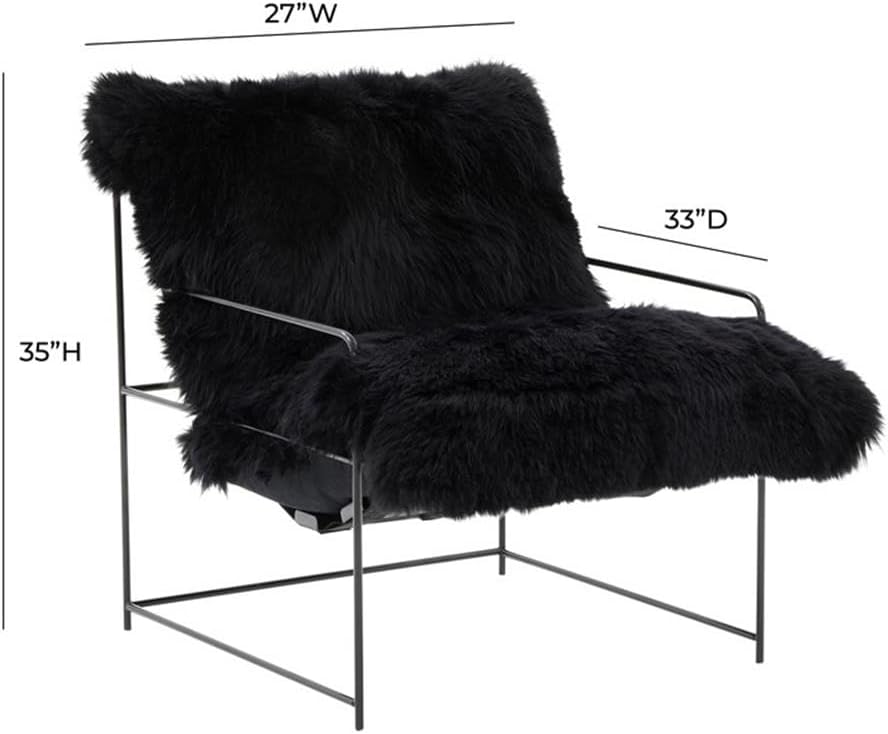 Tov Furniture Kimi Black Genuine Sheepskin Living Room Accent Chair