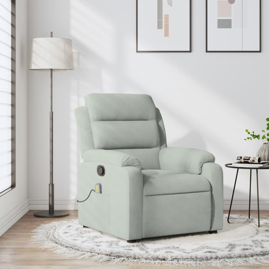 vidaXL Light Gray Velvet Recliner Chair - Manual Massage Lounger with Side Pocket for Living Room, Bedroom, Lounge