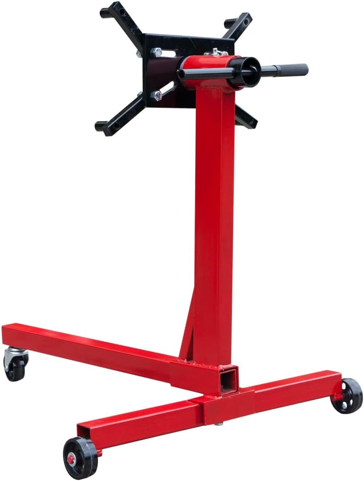 BIG RED T23401-1 Torin Engine Stand: Steel Rotating Engine Lift Stand with 4 Adjustable Arms and 360 Degree Rotating Head, 3/8 Ton (750 lb) Capacity - Red