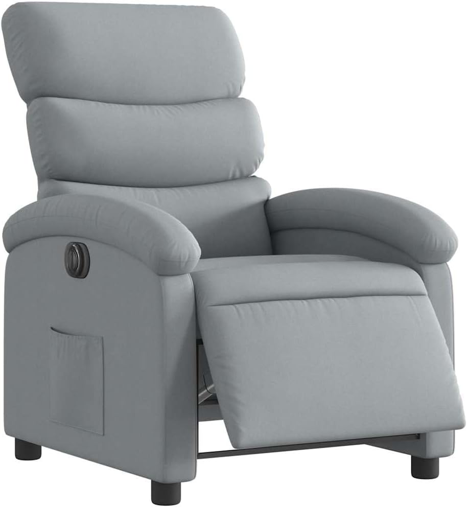 vidaXL Light Gray Manual Recliner Chair - Adjustable Fabric Lounger with Side Pocket and Cozy Foam Padding for Living Room, Study