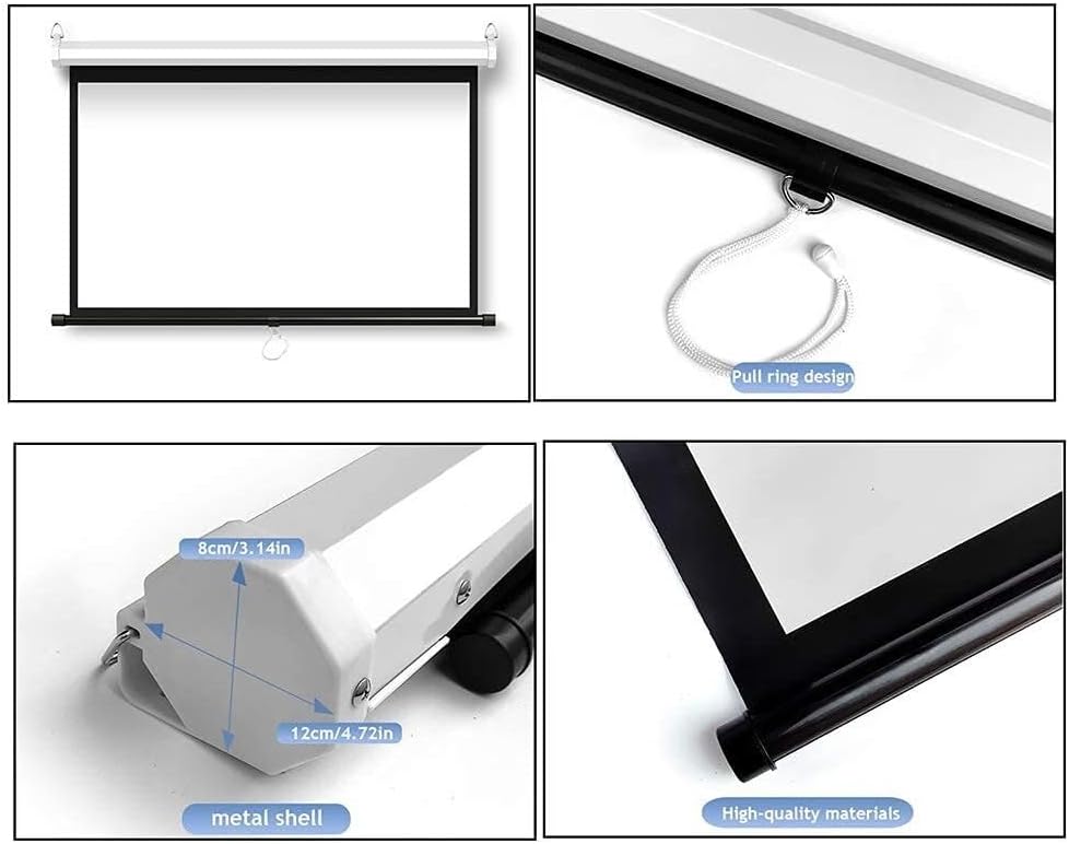 60-Inch Manual Projector Screen, 4:3 Format, Slow Retract Mechanism with 1.8 Gain, for Classroom, Party & Home Theater Use
