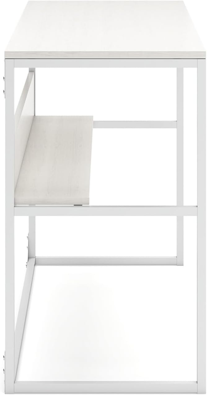 Benjara Deni Home Office Desk, 1 Shelf, White Wood, Metal Frame, 47 Inch