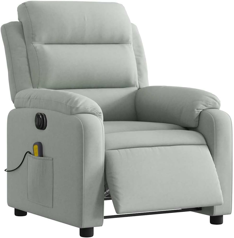 vidaXL Light Gray Velvet Recliner Chair - Manual Massage Lounger with Side Pocket for Living Room, Bedroom, Lounge