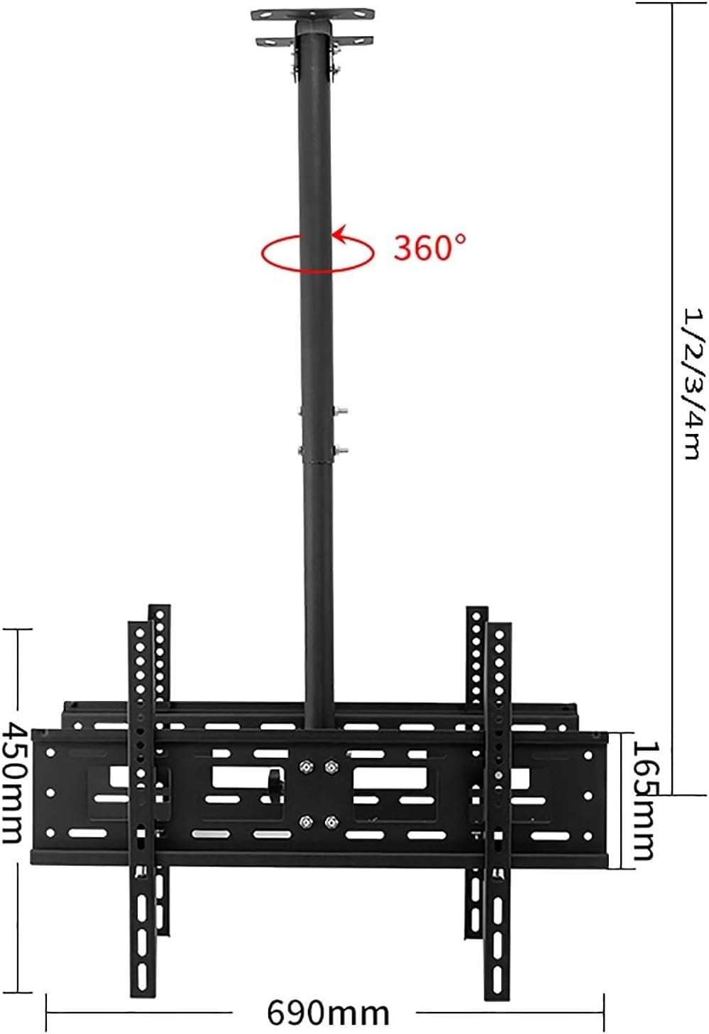 Adjustable Ceiling TV Mount Bracket, 360° Swivel & Tilt for 40-70 Inch LED TVs, Max Load 60kg, Wall or Ceiling Installation(1m)