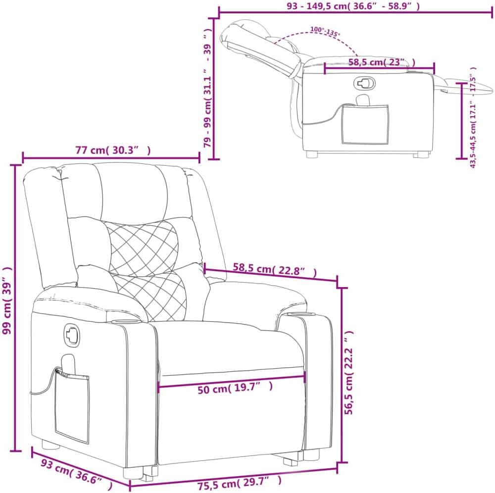 vidaXL Ergonomic Massage Recliner Chair-Adjustable Faux Leather Armchair w/Vibration, Manual Recline, Cup Holders for Living Room/Lounge-Gray