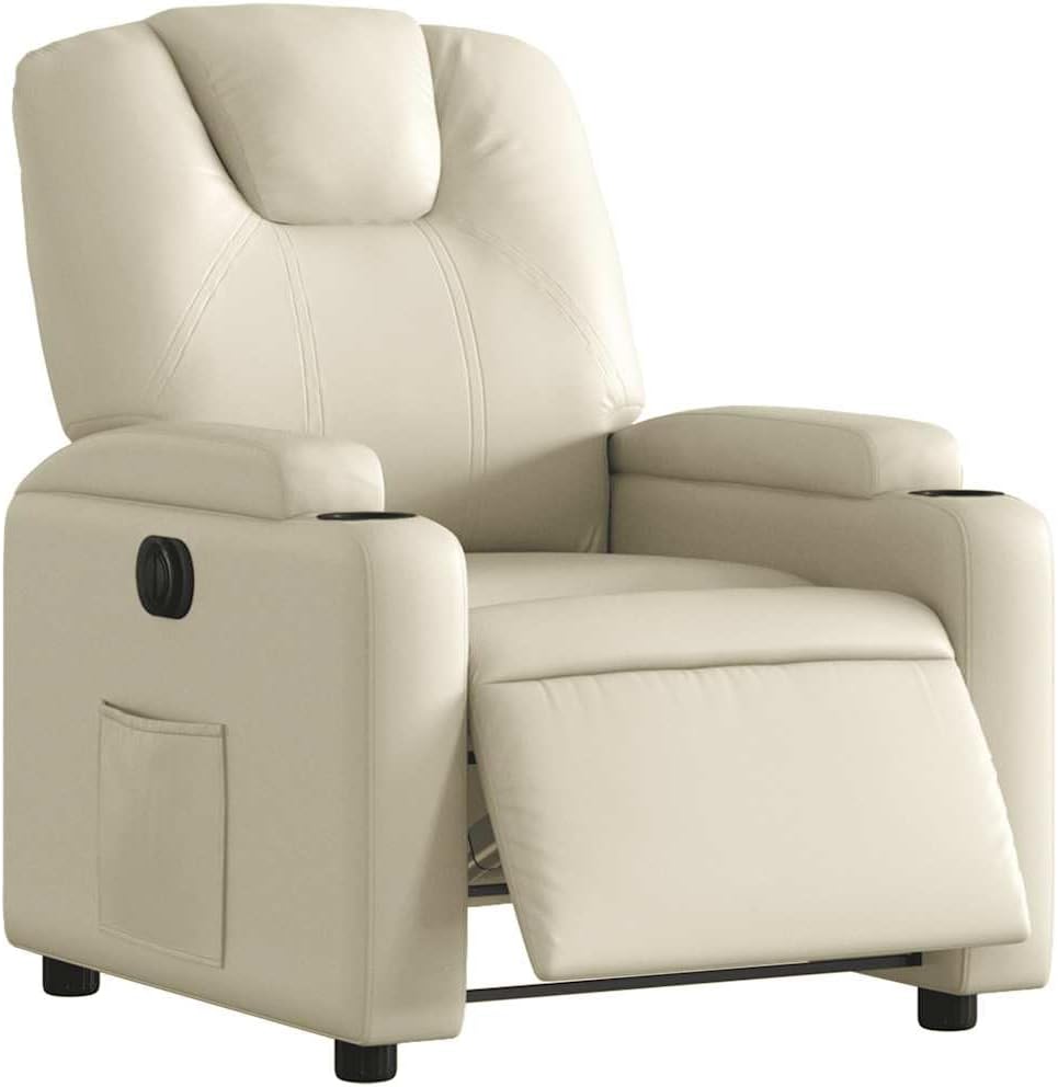 vidaXL Black Faux Leather Electric Recliner Chair - Motorized Reclining Armchair with Cup Holders for Living Room/Office