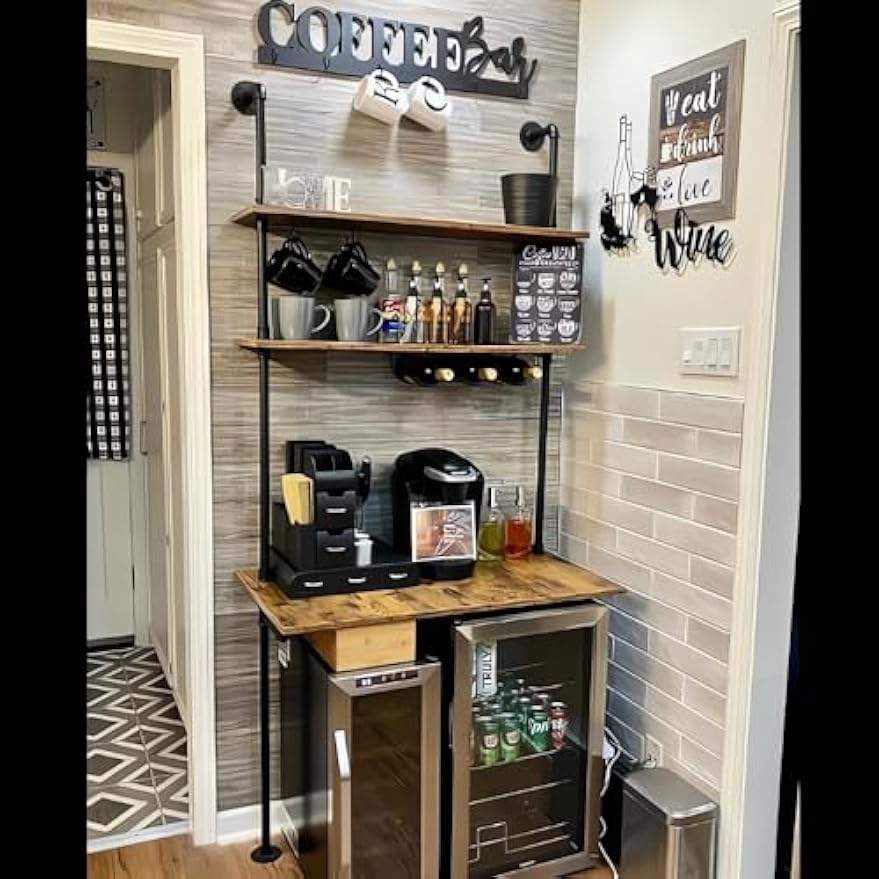 ZIOTHUM Industrial Wall Mount Desk with Shelves, Ladder Style Computer Laptop Desk, Floating Table with Storage, Industrial Pipe Bookcase for Home Office (36x20x81)