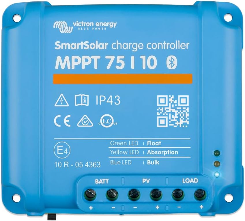 Victron Energy SmartSolar MPPT Solar Charge Controller (Bluetooth) - Charge Controllers for Solar Panels - 75V, 15 amp, 12/24-Volt