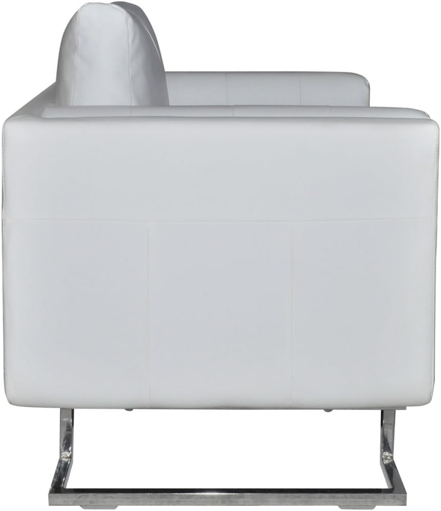 vidaXL Cube Armchair with Chrome Feet in White Faux Leather for Modern Living Rooms and Bedrooms Comfortable Stylish Seating Reading Relaxation French Armchairs Room Chairs Chair Bedroom
