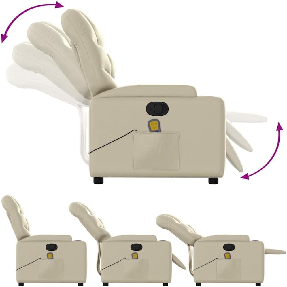 vidaXL Faux Leather Massage Recliner Chair in Cream - Manual Reclining Armchair with Cup Holders for Living Room Comfort