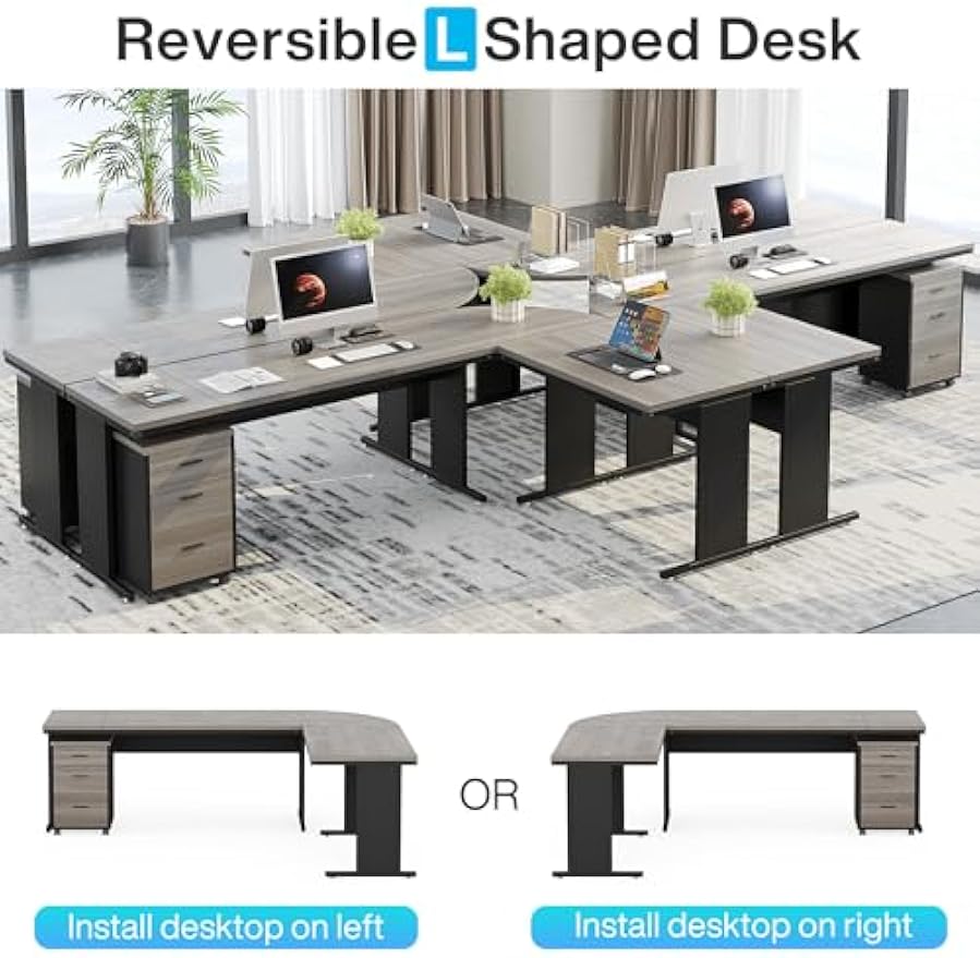 Tribesigns 83 Inch L-Shaped Executive Desk with Drawers, Large Office Computer Desk with File Cabinet, Business Workstation Furniture for Home Office (Gray)
